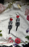Fallen Pine Heart Cat Clock Earrings