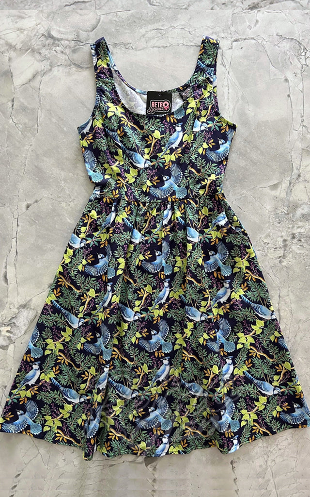 Retrolicious Fit & Flare Dress in Birds Print