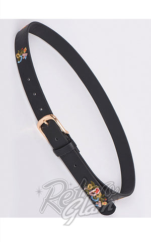 Belt With Floral Embroidery  black