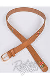 Belt With Floral Embroidery - Brown 