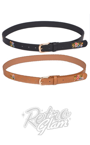 Belt With Floral Embroidery - Brown or Black