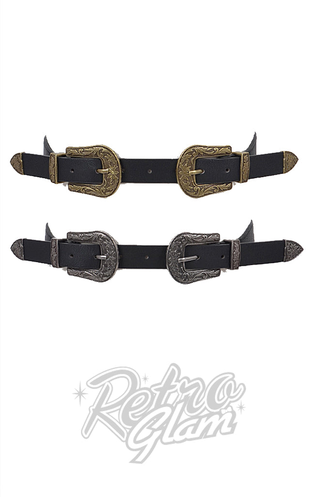 Double Buckle Western Belt in Antique Finish