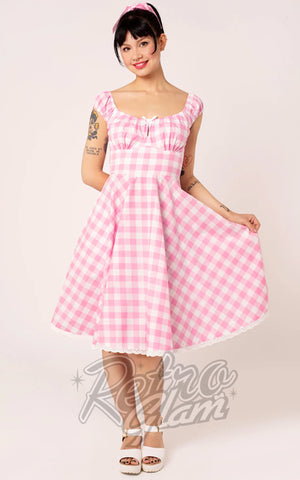 Hell Bunny Pink Gingham Cindy Midi Dress