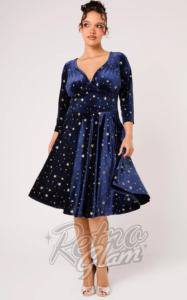Hell Bunny Clara Dress in Navy Stars - Pre-Order
