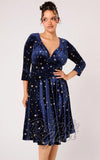 Hell Bunny Clara Dress in Navy Stars detail