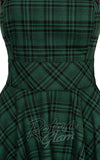 Hell Bunny Eden Pinafore in Green Plaid curvy detail