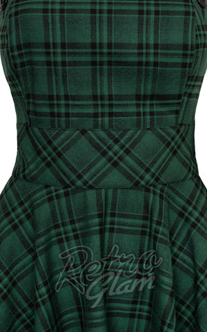 Hell Bunny Eden Pinafore in Green Plaid curvy detail