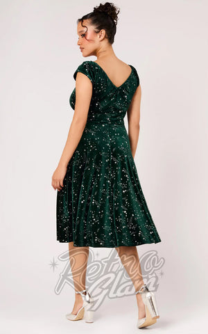 Hell Bunny Estelle Dress in Green Stars back