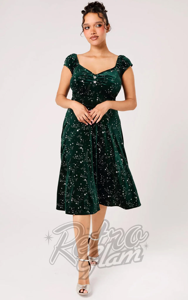 Hell Bunny Estelle Dress in Green Stars - Pre-Order