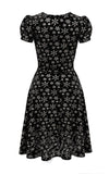 Hell Bunny Eve Dress in Snowflakes on Black Velvet detail back