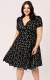 Hell Bunny Eve Dress in Snowflakes on Black Velvet plus sized pinup