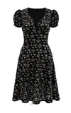 Hell Bunny Eve Dress in Snowflakes on Black Velvet detail