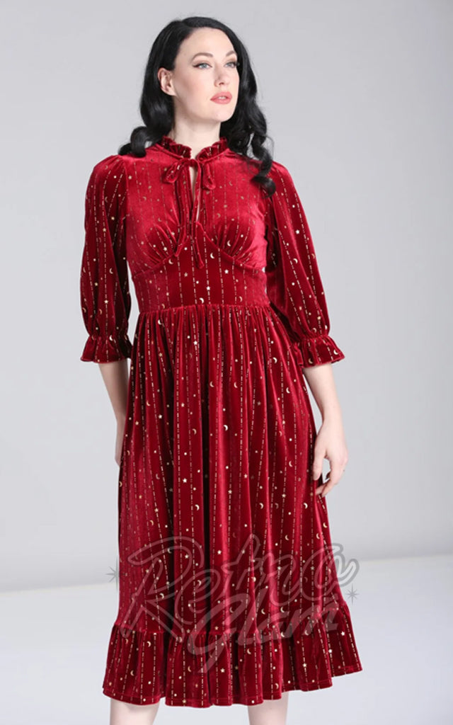 Hell Bunny Galactica Dress in Red Velvet - Pre-Order