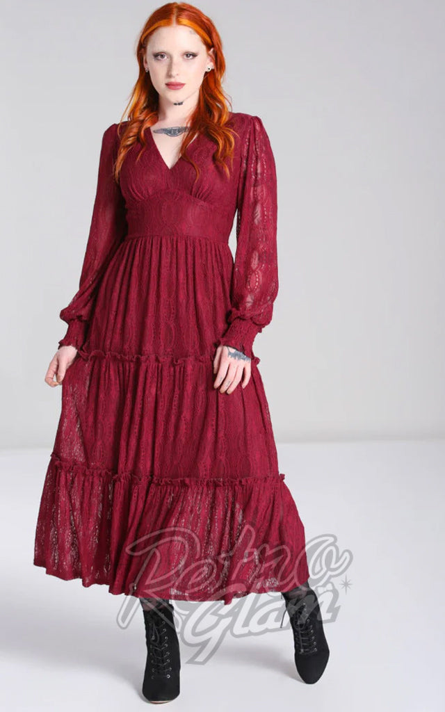 Hell Bunny Rhea Dress in Burgundy Lace