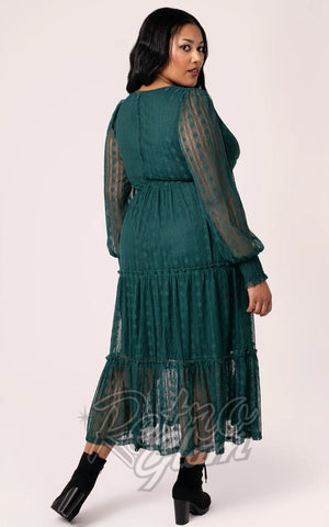 Hell Bunny Rhianne Dress in Green Lace curvy back