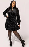 Hell Bunny Vela Dress in Silver Stars on Black plus sized pinup