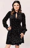 Hell Bunny Vela Dress in Silver Stars on Black glitter