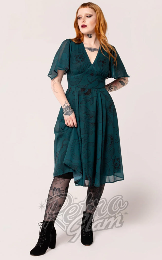 Hell Bunny Venom Mid Dress in Dark Green