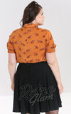 Hell Bunny Vixey Blouse in Brown curvy back