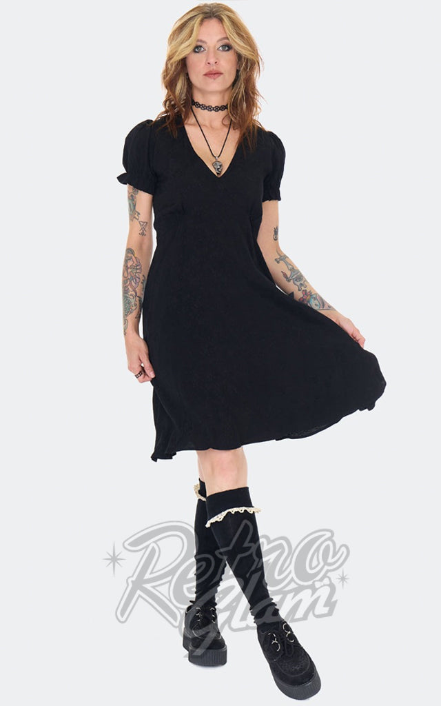 Jawbreaker Black Jacquard Rose Mini Babydoll Dress