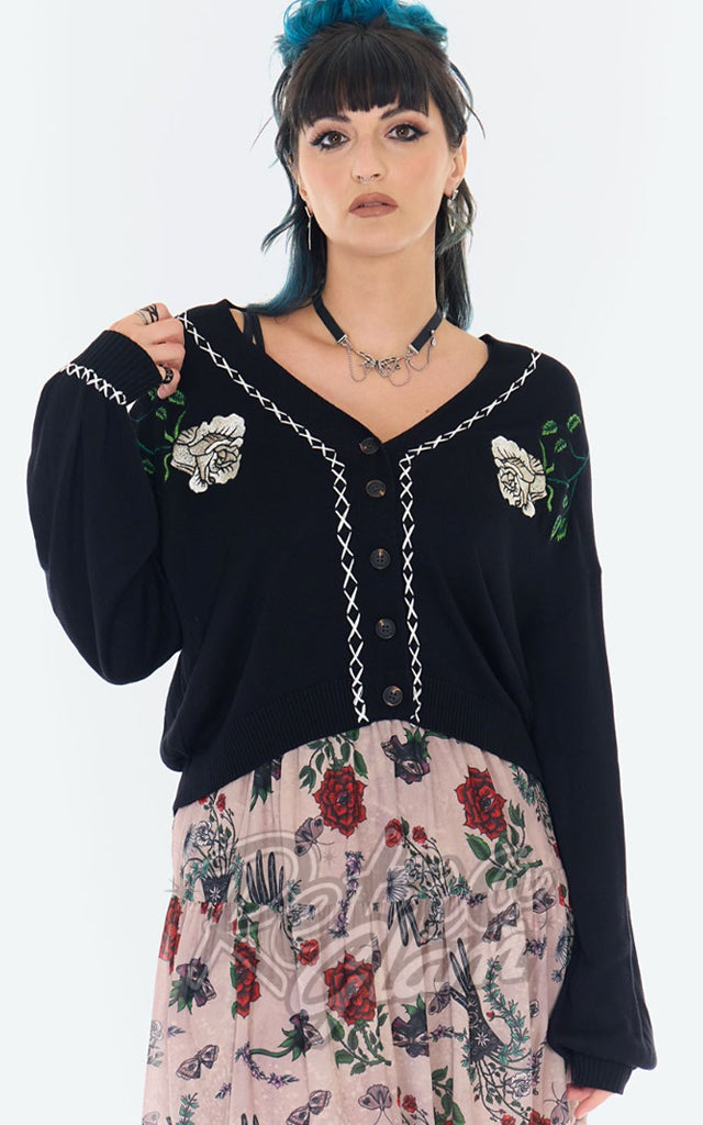 Jawbreaker White Rose Embroidered Oversized Cardigan