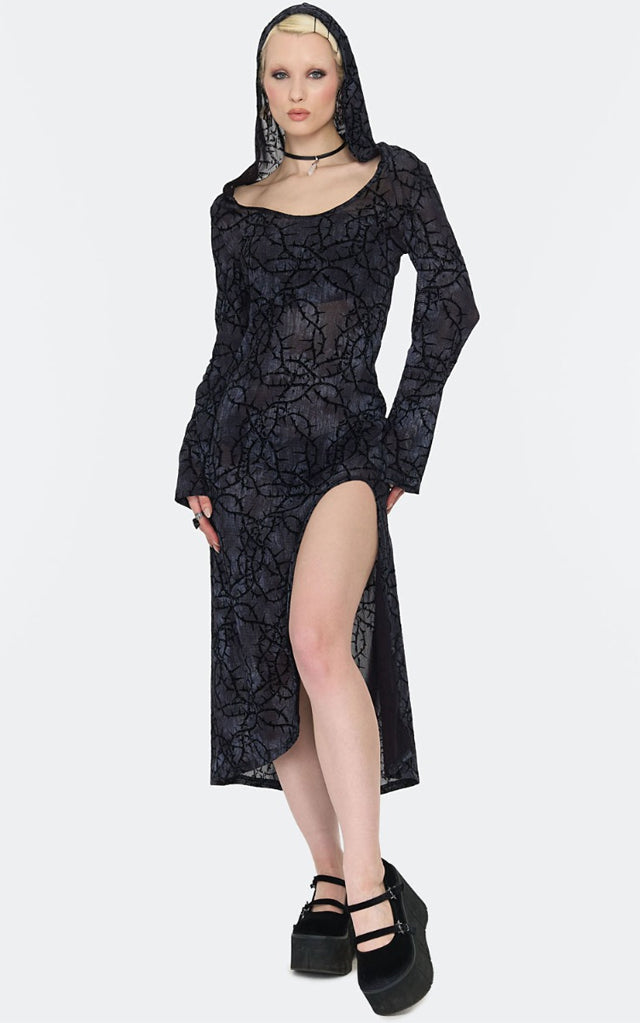 Jawbreaker Thorn Burnout Velvet Hooded Dress - Pre-Order