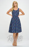 LA Soul Fit & Flare Dress in Pencil Print navy