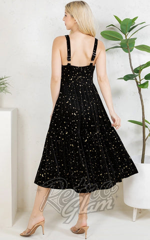 LA Soul Golden Moon Star Smocked Cami Dress in Black Velvet back