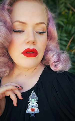 Lipstick & Chrome Bride Of Frankenstop Brooch model