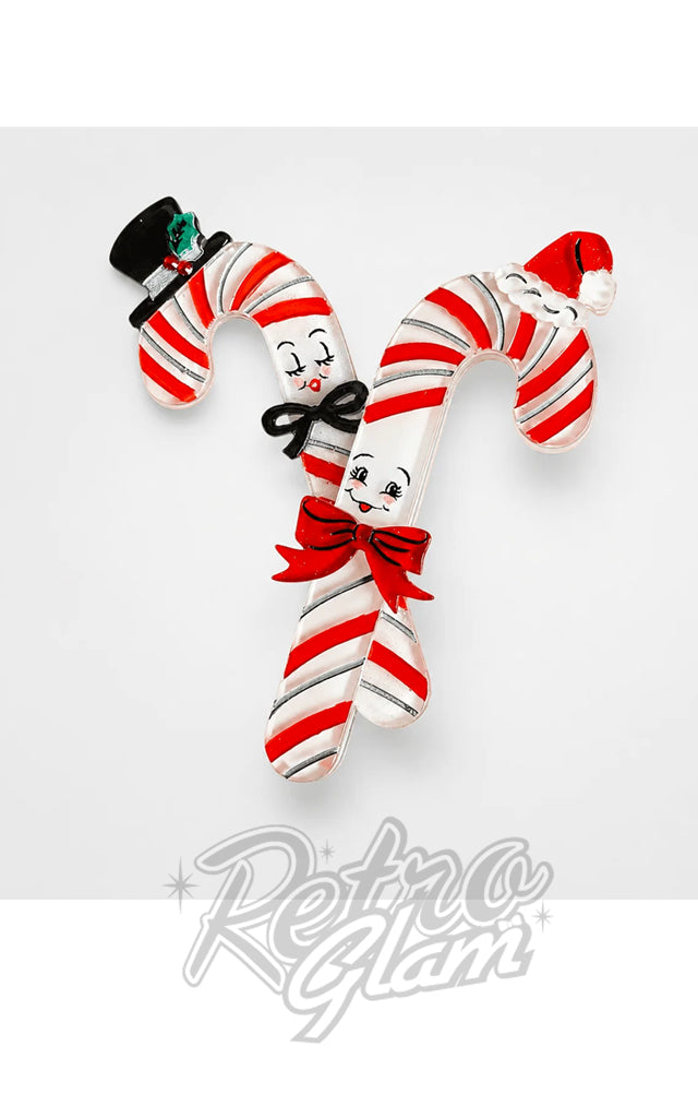 Lipstick & Chrome Candy Cane Couple Brooch