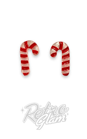 Lipstick & Chrome Itty Bitty Candy Cane Stud Earrings
