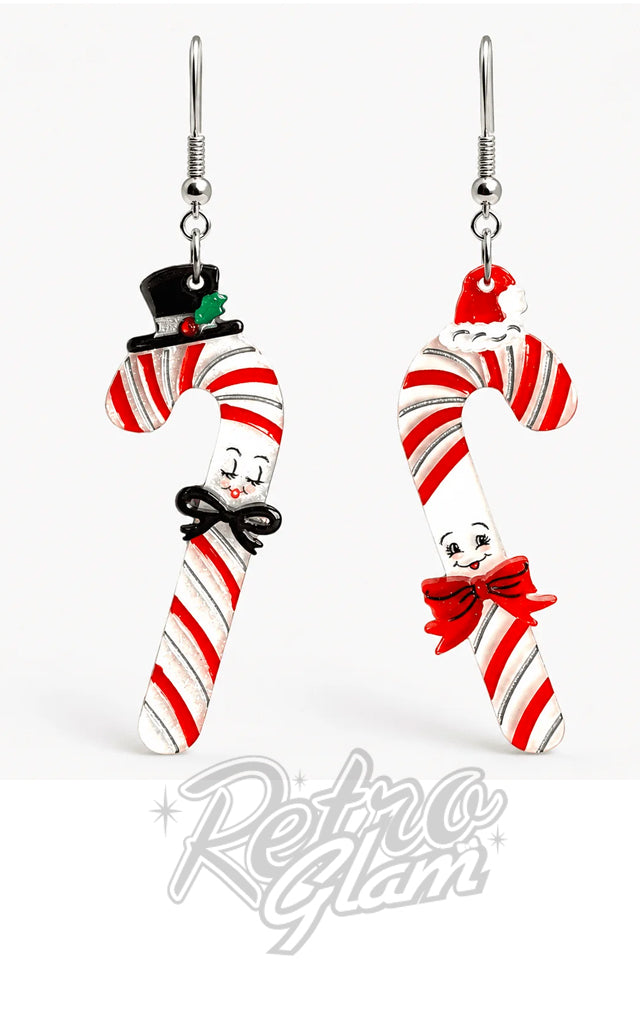 Lipstick & Chrome Candy Cane Couple Earrings