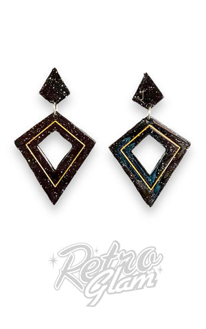 Lipstick & Chrome Black Retro Diamond Dangle Earrings