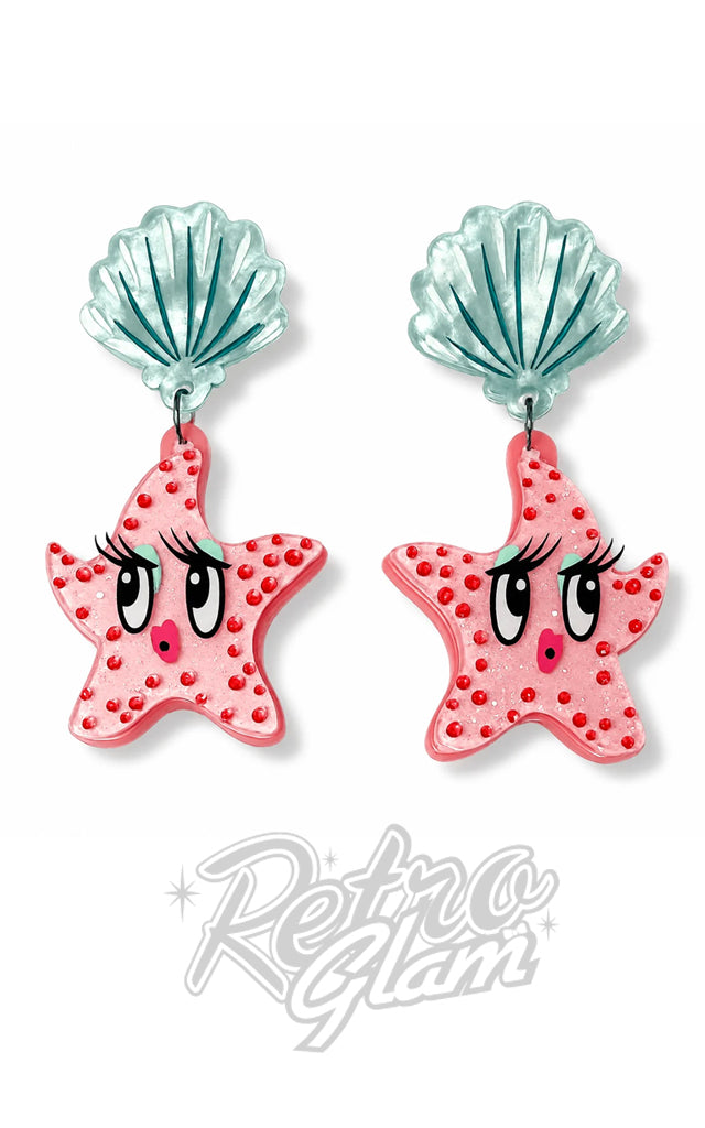 Lipstick & Chrome Starfish Starlet Earrings