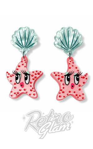 Lipstick & Chrome Starfish Starlet Earrings