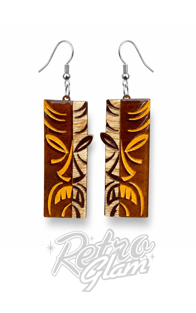 Lipstick & Chrome Tiki Totem Earrings