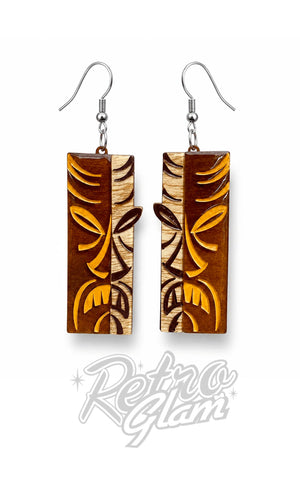 Lipstick & Chrome Tiki Totem Earrings