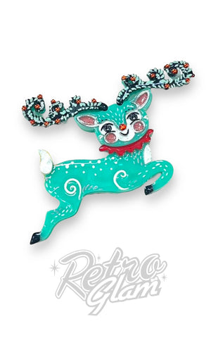 Lipstick & Chrome Fauna Fir Top Leading Reindeer Brooch