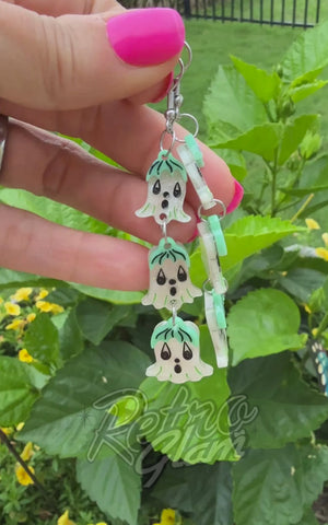 Lipstick & Chrome Ghostie Garden Dangle Bell Earrings halloween