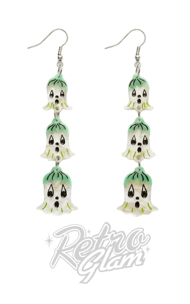 Lipstick & Chrome Ghostie Garden Dangle Bell Earrings - Pre-Order