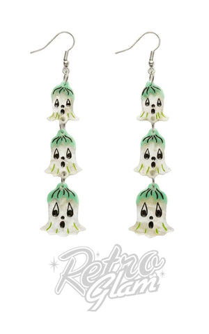 Lipstick & Chrome Ghostie Garden Dangle Bell Earrings