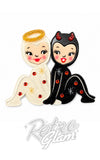 Lipstick & Chrome Halo & Horns Brooch
