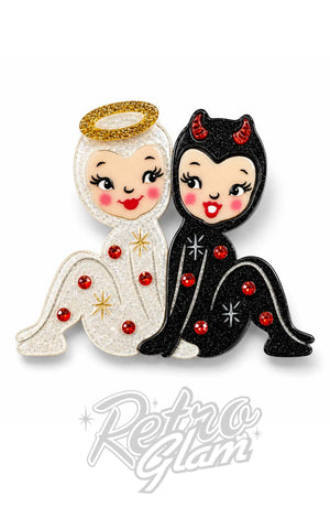 Lipstick & Chrome Halo & Horns Brooch