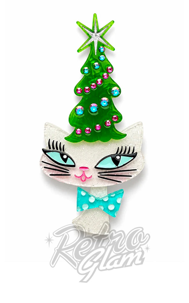 Lipstick & Chrome Kitty Christmas Tree Hat Brooch