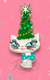 Lipstick & Chrome Kitty Christmas Tree Hat brooch