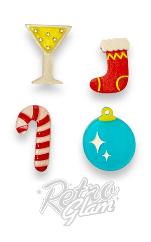 Lipstick & Chrome Christmas Mini Brooches Set