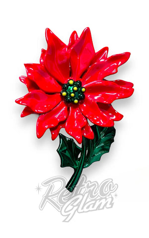 Lipstick & Chrome Enamel Poinsetta Brooch