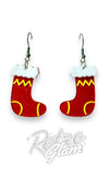 Lipstick & Chrome Christmas Stocking Drop Earrings