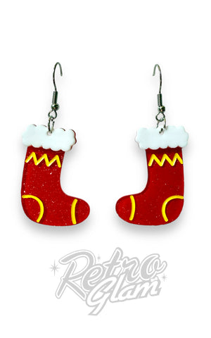 Lipstick & Chrome Christmas Stocking Drop Earrings