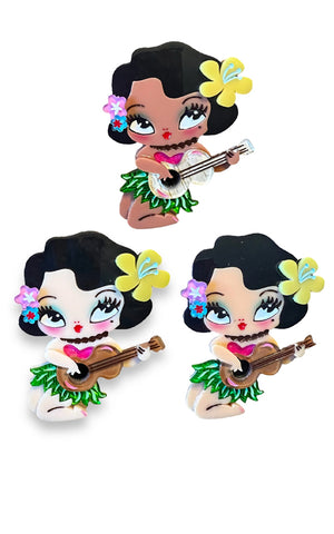 Lipstick & Chrome X Miss Fluff Tiki Hula Girl Brooch 